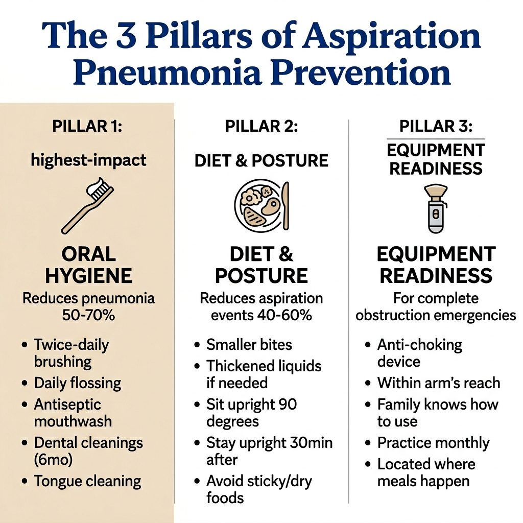 The 3 Pillars of Aspiration Pneumonia Prevention infographic